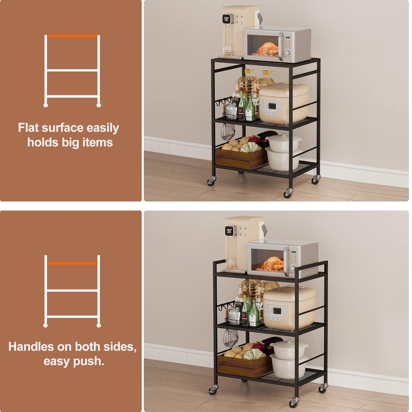 3 Tier Rolling Kitchen Microwave Cart, Utility Cart , Microwave Stand