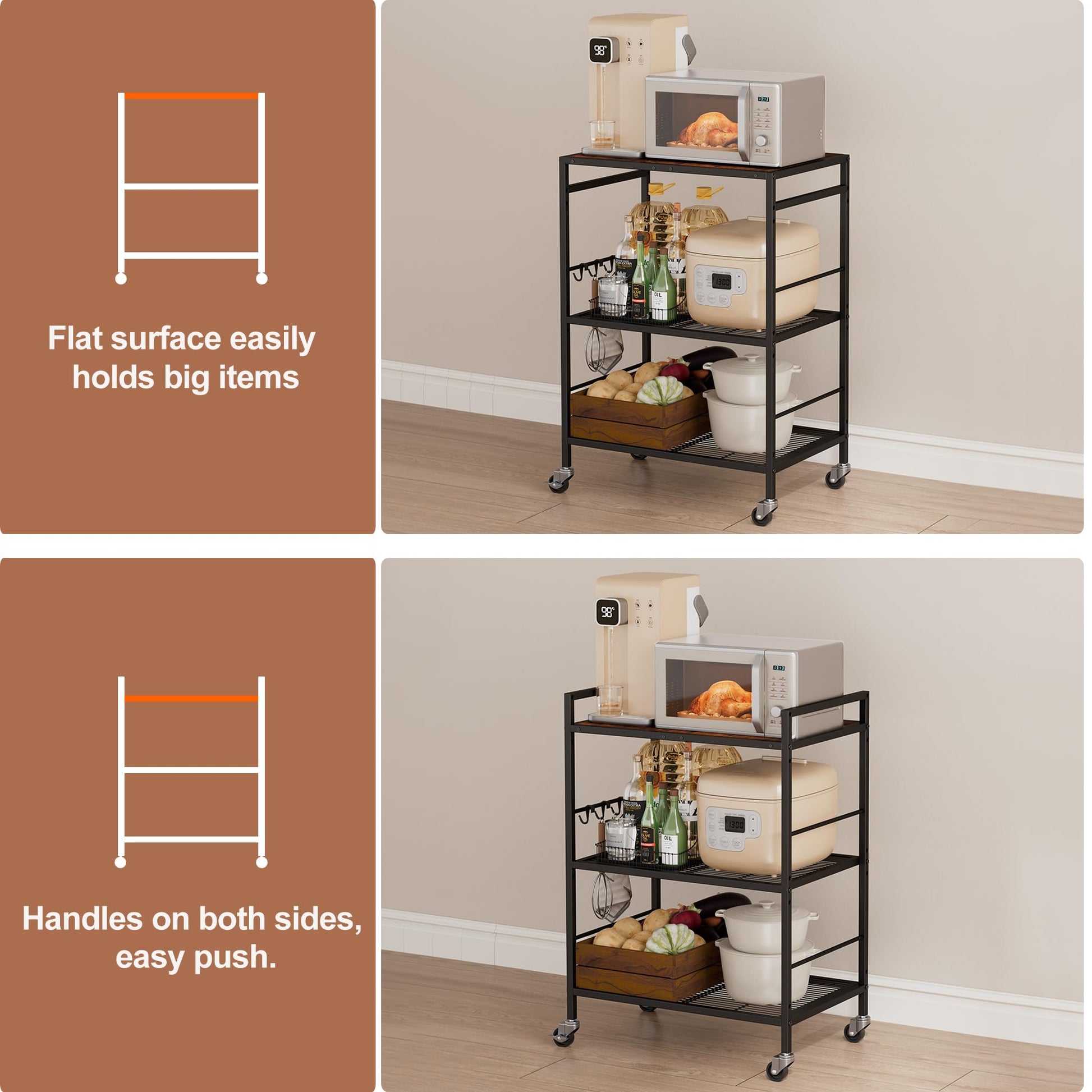 3 Tier Rolling Kitchen Microwave Cart, Utility Cart , Microwave Stand