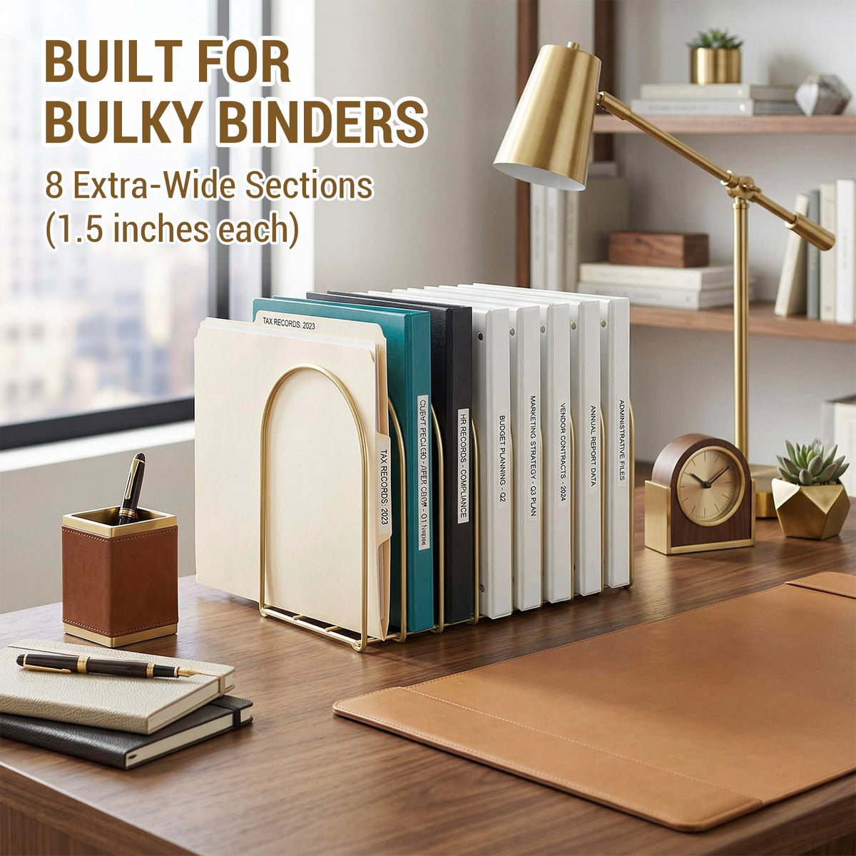 MyGift Brass Metal Wire File Desk Organizer Binder Holder with 8 Wide Slots