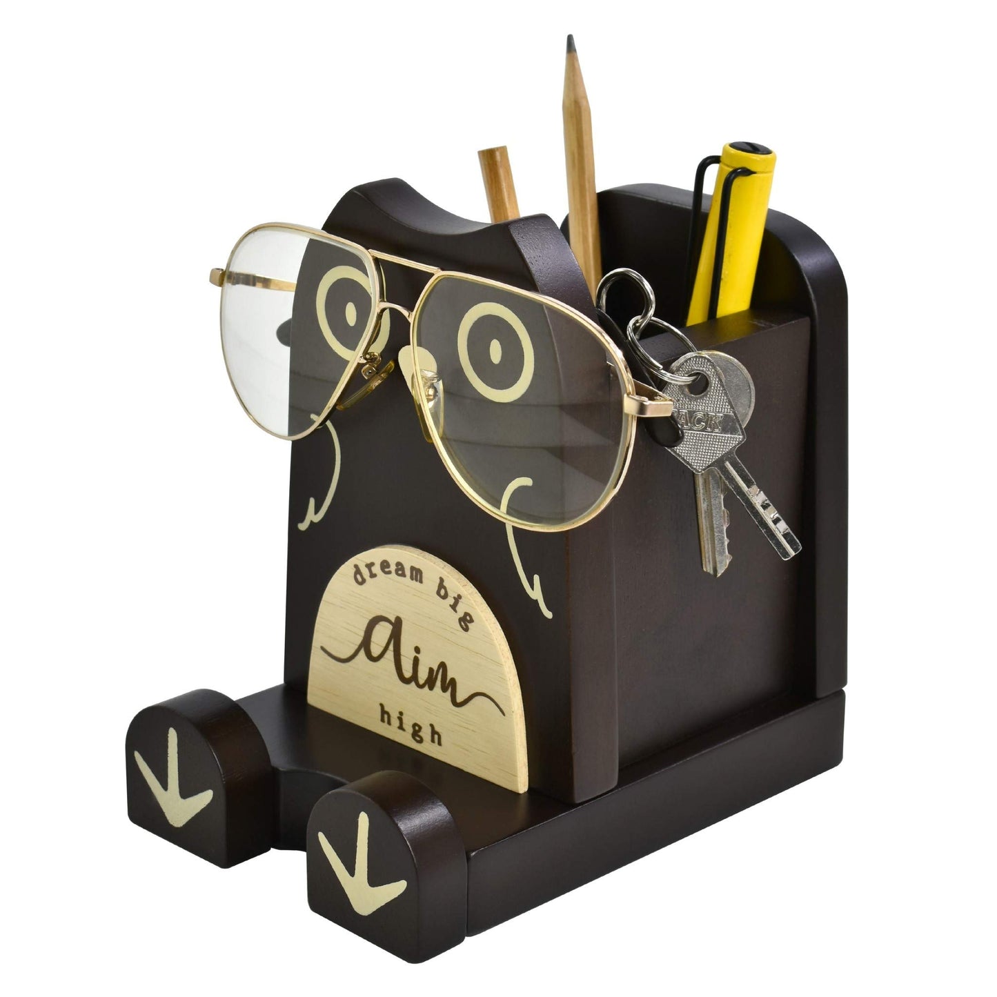 I'm Wood Multipurpose Eyeglass Phone Pen & Pencil Holder Stand Stationery Desk Box Organizer