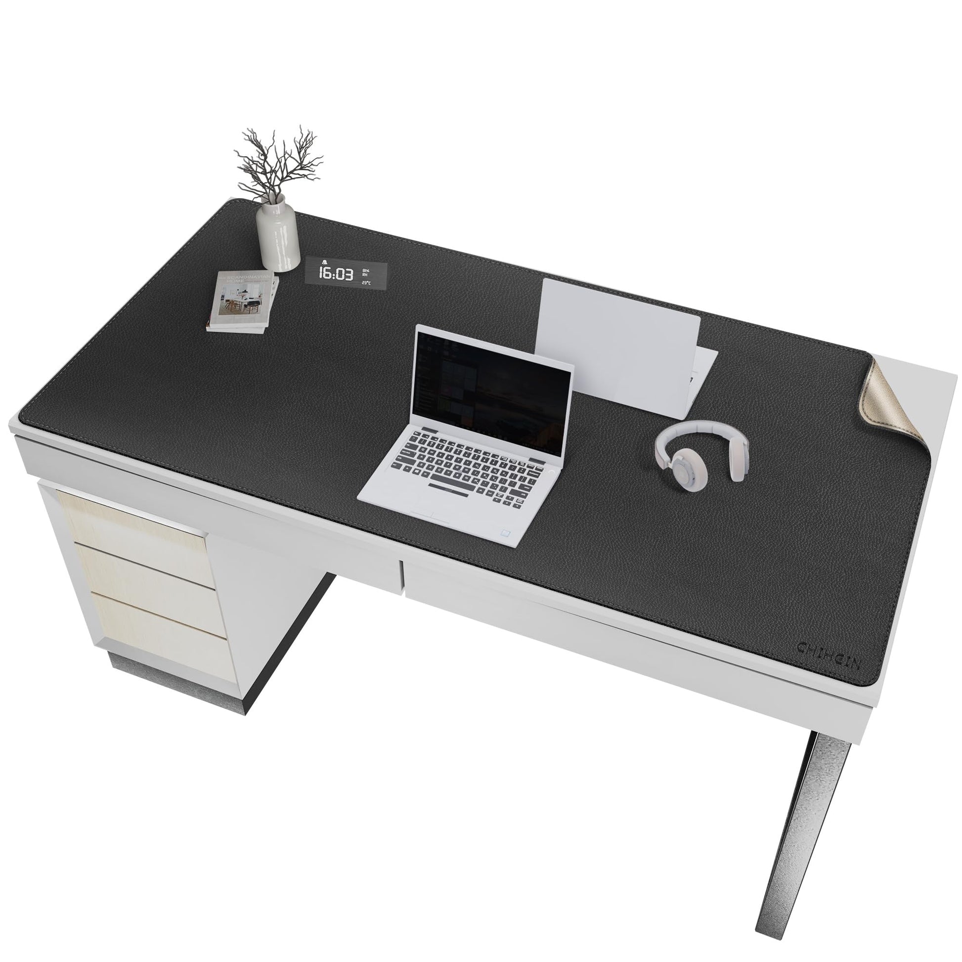 Chihein Cork & PU Leather Desk Mat 55” x 28” Black
