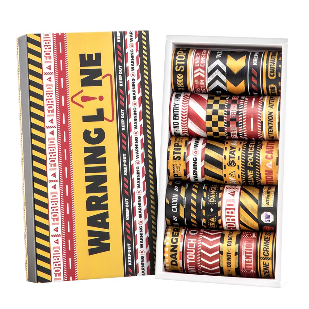 icceemee 30 Rolls Warning line Theme Washi Tape Set, Writable Decorative Tapes for Scrapbooking