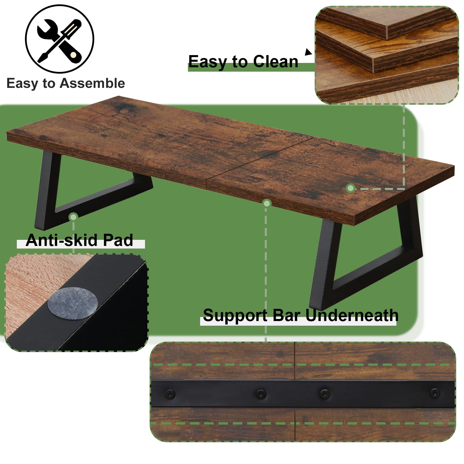 TEAMIX 24 inch Monitor Riser for Desk, Wood & Steel Computer/TV Stand Brown