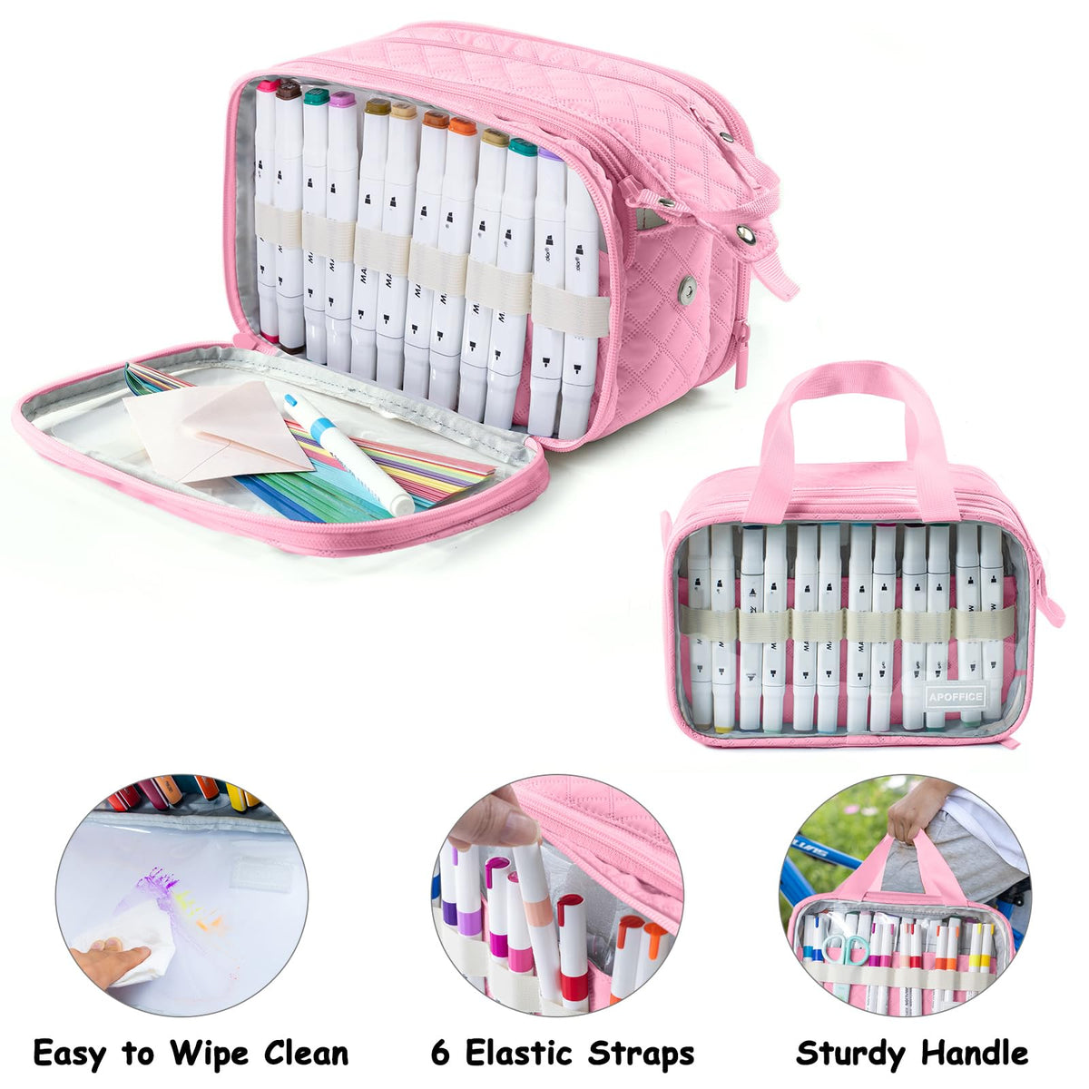 APOFFICE Marker Organizer Case – Holds 72-96Markers | Portable Art Marker Storage Bag with Clear