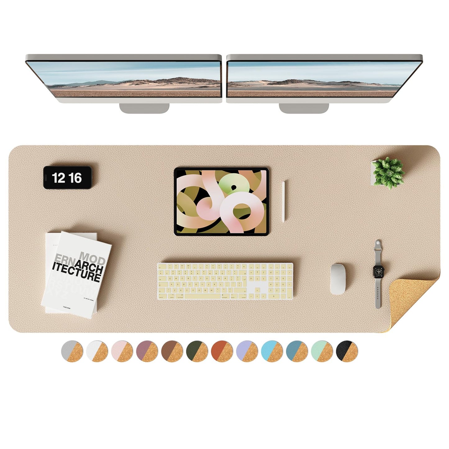 YSAGi Double-Sided Desk Pad, Leather Desk Mat, Eco Cork Desk Pad Protector, Large Mouse Pad for