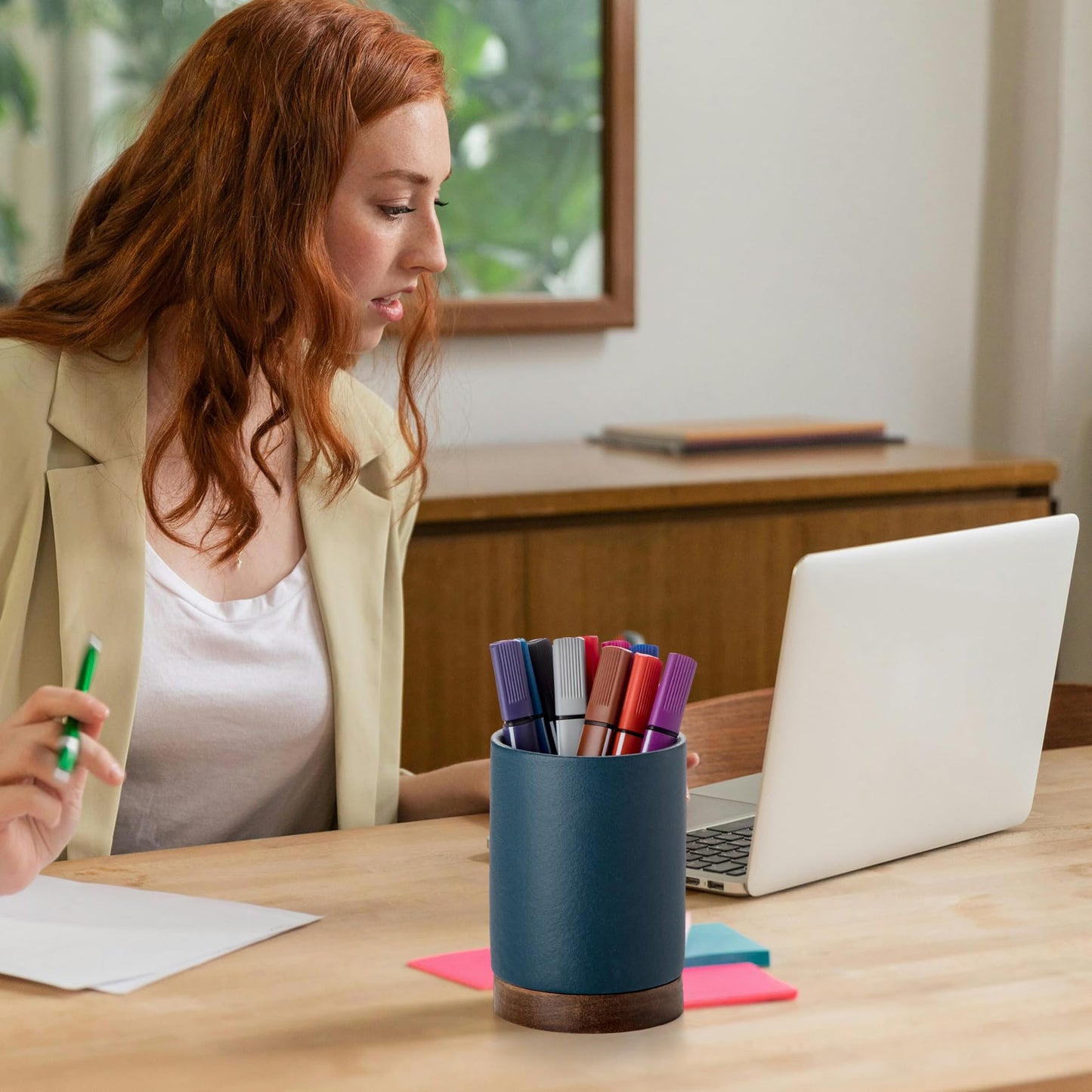 Officepal Ceramic Pen Holder for Desk, Pencil Cup, (Royal Blue, Set / 2)