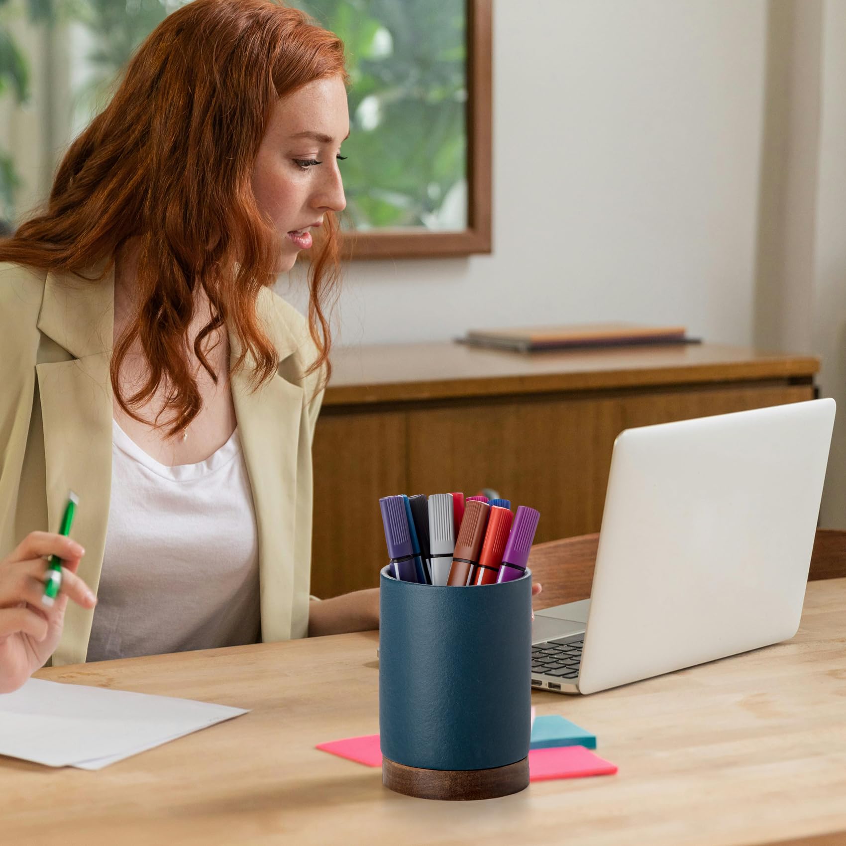Officepal Ceramic Pen Holder for Desk, Pencil Cup, (Royal Blue, Set / 2)