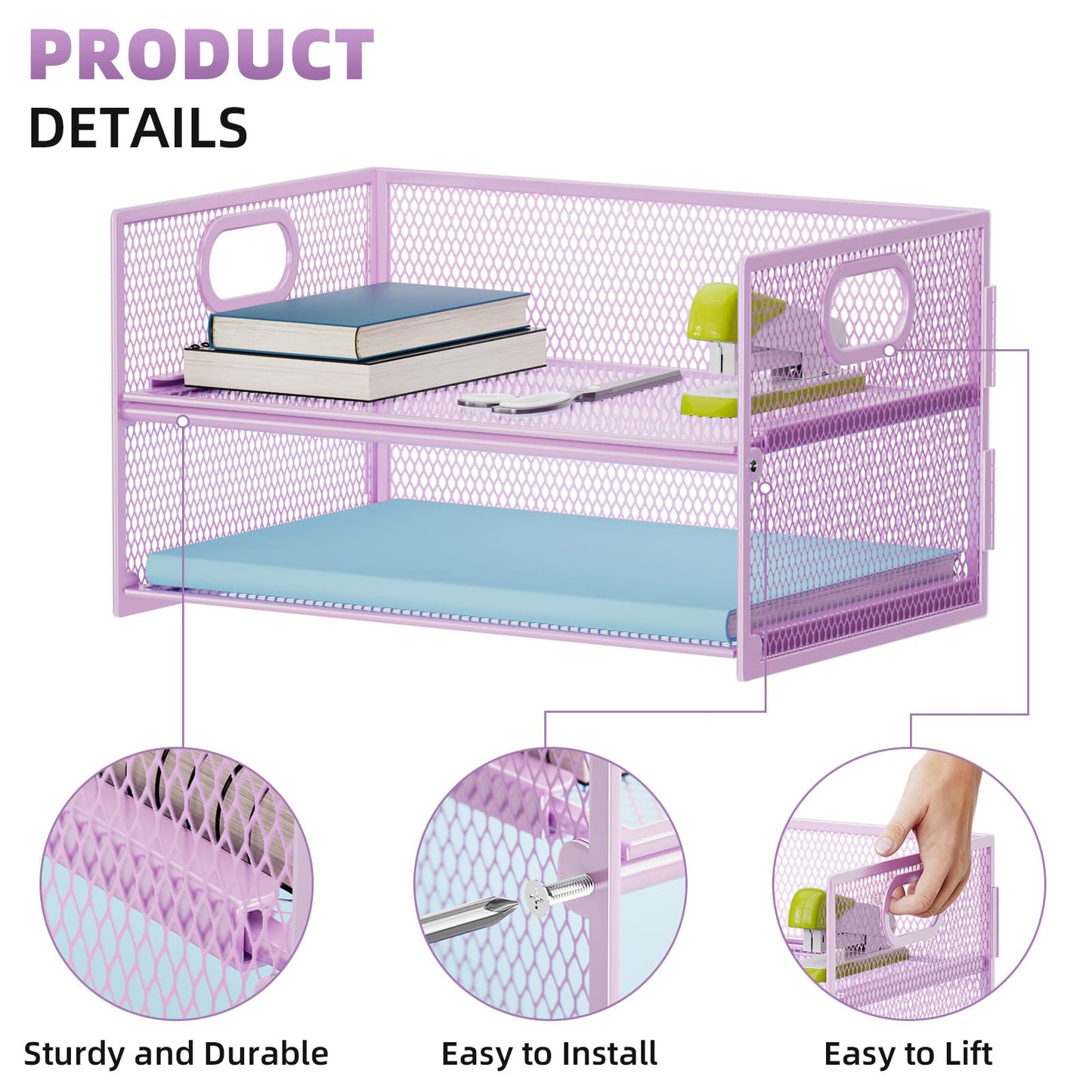 Marbrasse 2 Tier Paper Organizer Letter Tray, Mesh File Organizer with Handle, Paper Sorter Desk