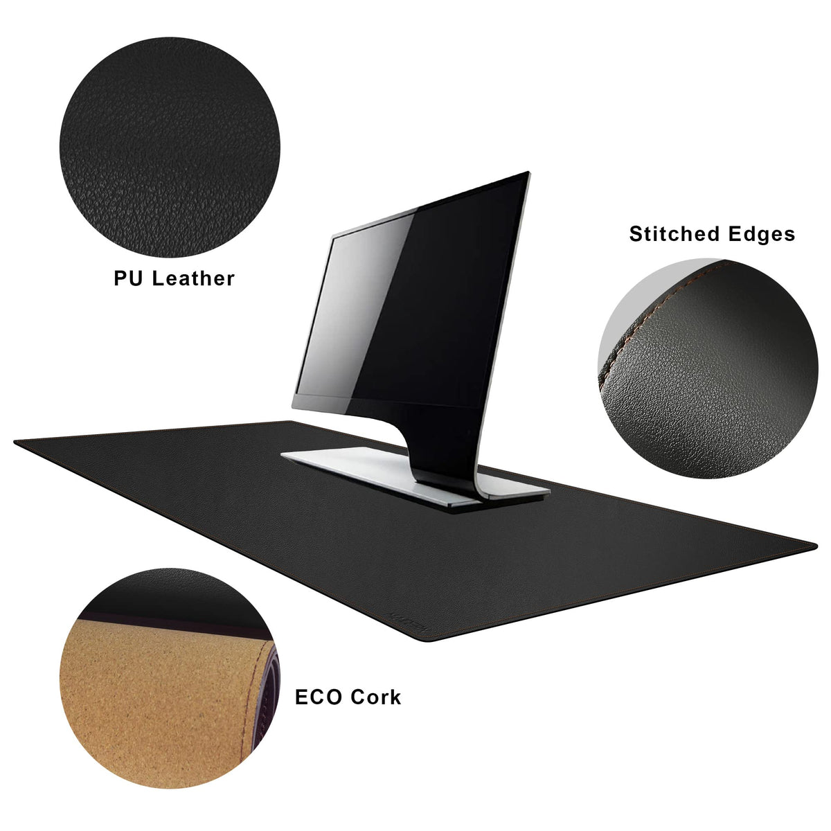 MAIDERN 47.2" x 23.6" XXL Cork & Leather Desk Mat, Reversible Full Desk Mouse Pad Protector (Black)
