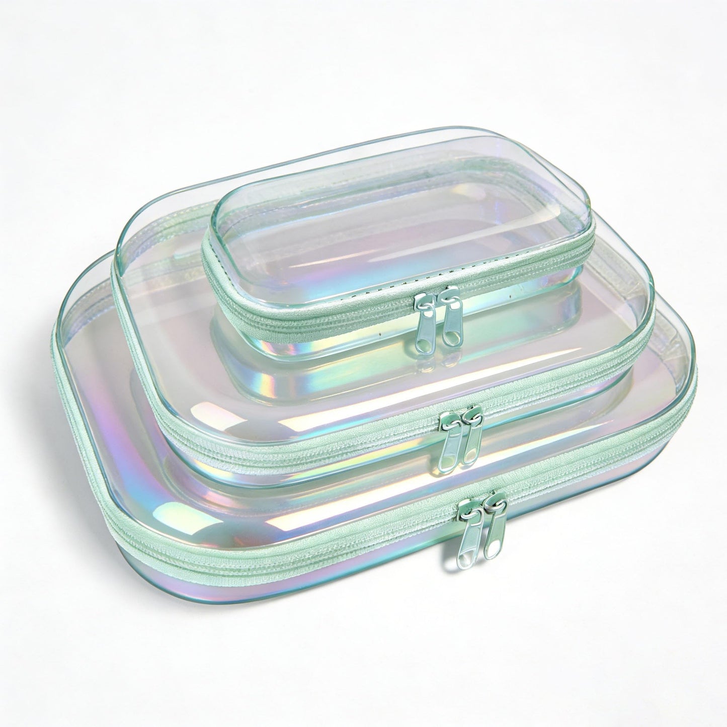 Clear Hard Shell Zipper Case,3PCS Transparent Clear Laser Zipper Pouches,Hard Side Plastic Case