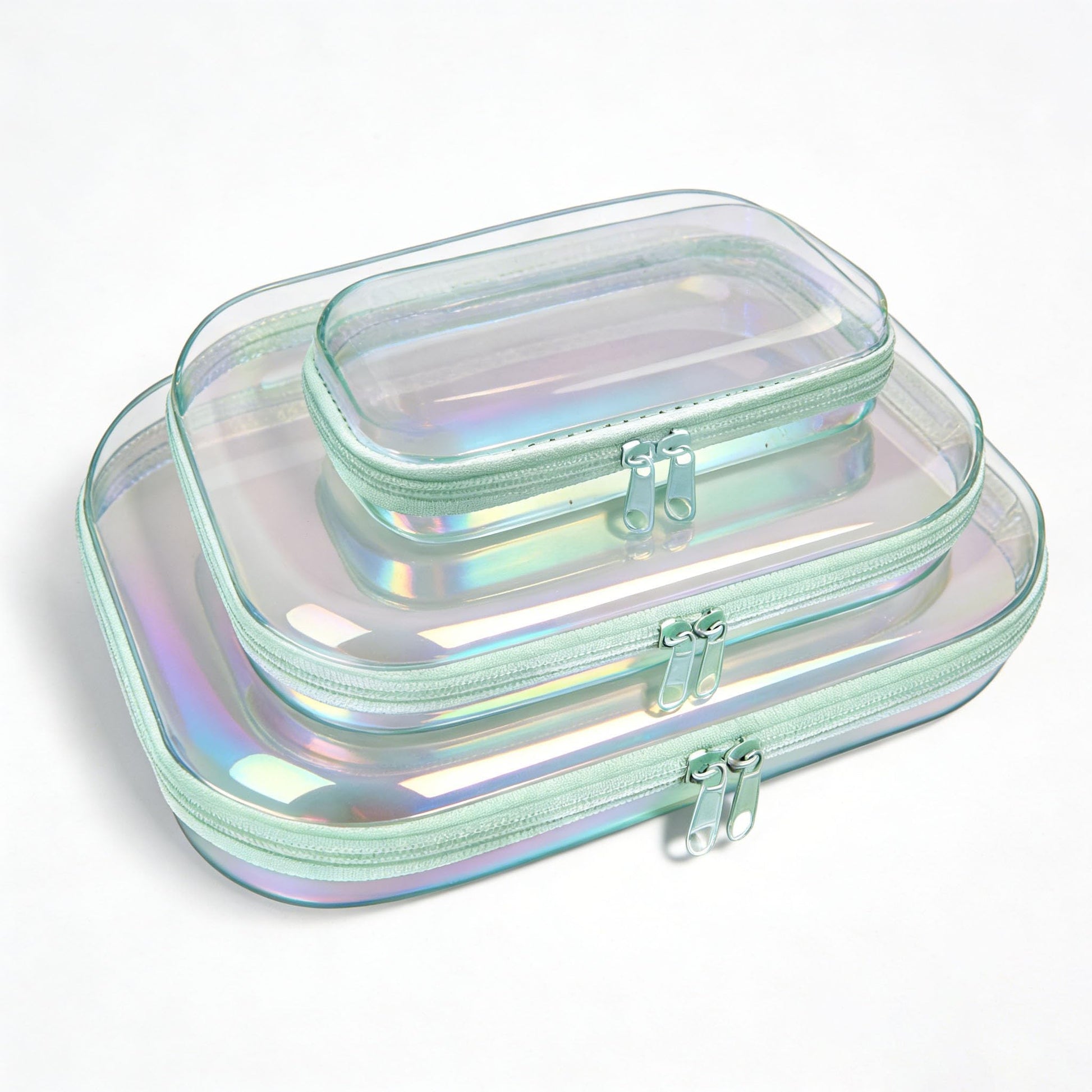 Clear Hard Shell Zipper Case,3PCS Transparent Clear Laser Zipper Pouches,Hard Side Plastic Case