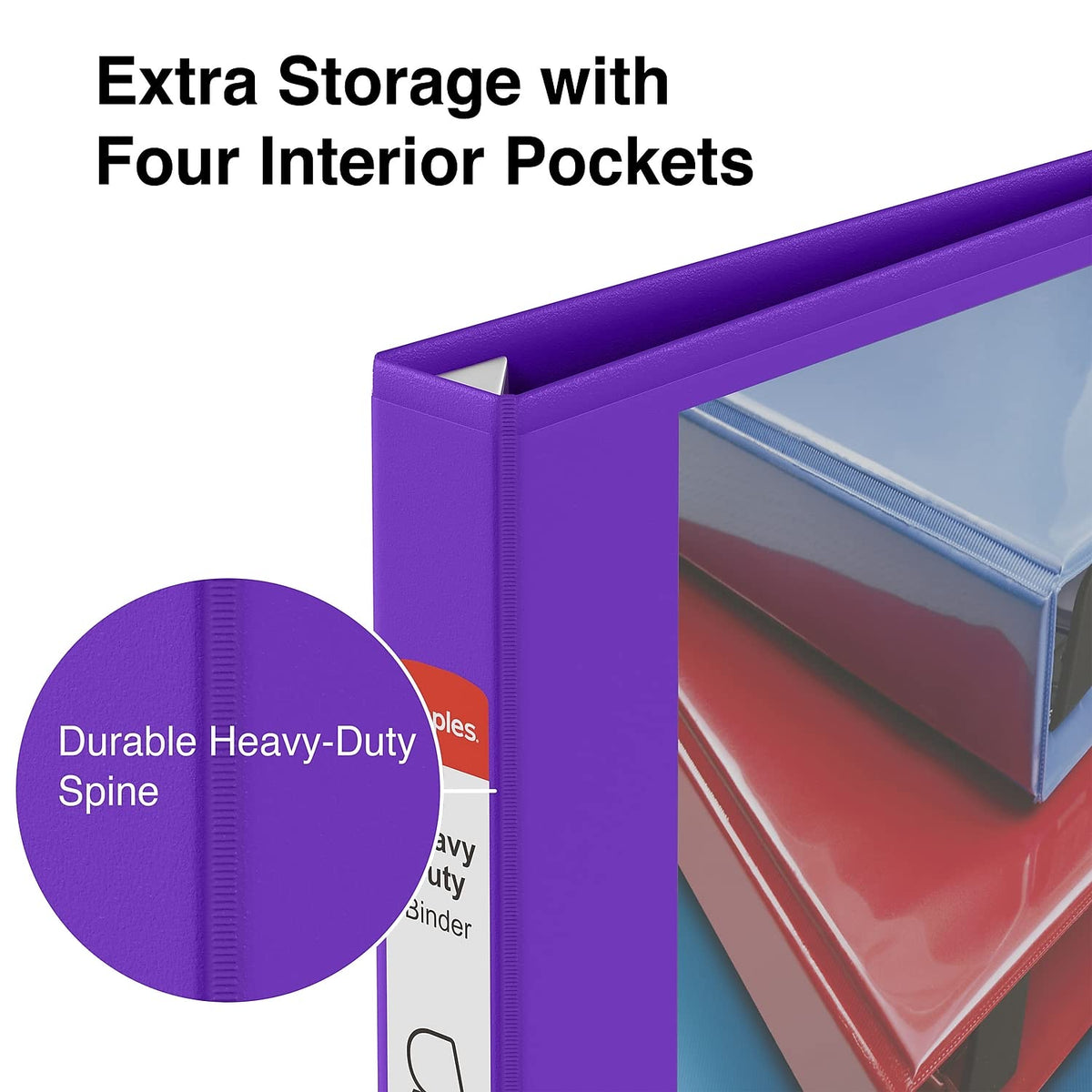 Staples Heavy-Duty 1-Inch 3-Ring View Binder, Purple, 275 Sheets