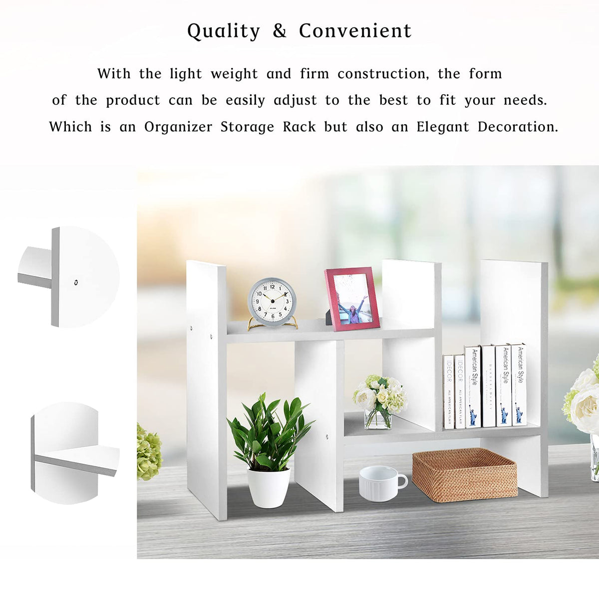 J.M.Deco Desktop Organizers and Storage for Office, Adjustable Desktop Organizer Shelves Double H