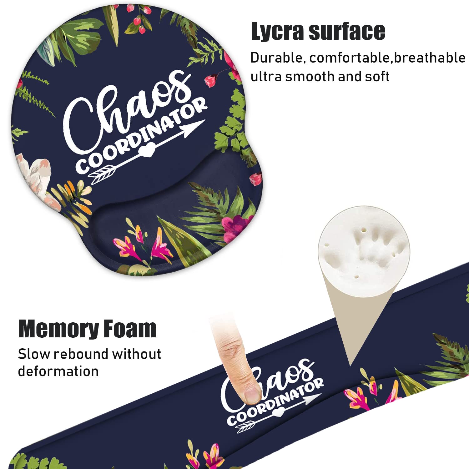Keyboard Wrist Rest and Mouse Pad Wrist Support Set with Coasters, Chaos Coordinator Quotes Colored