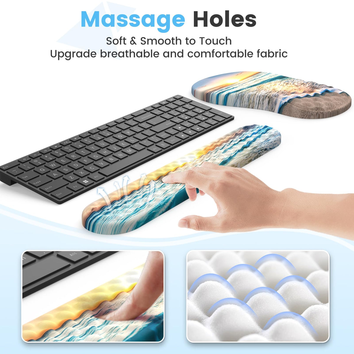 HAOCOO Ergonomic Mouse Pad & Keyboard Wrist Rest Set, Beach