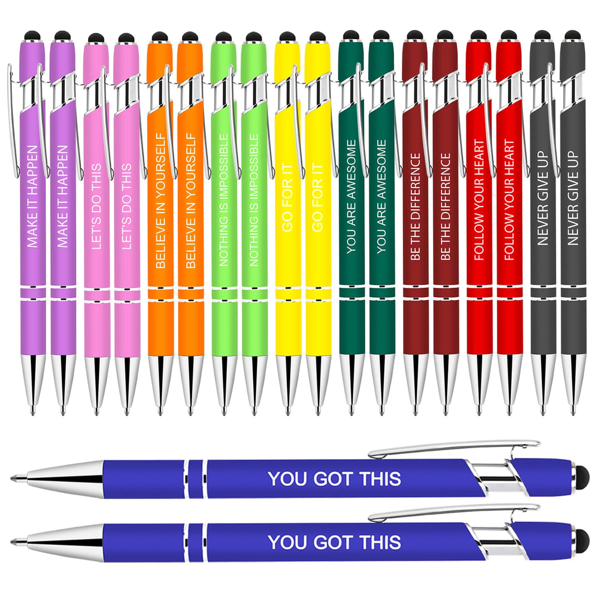 Greengines 20 PCS Motivational Bulk Pens with Stylus Tip Gifts Black Ink