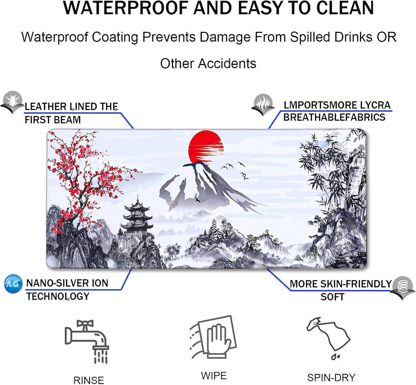 Gaming Mouse Pad Ink Pattern, 35.4x15.7 Inch Waterproof Computer Big Mousepad Non-Slip Mouse Mat