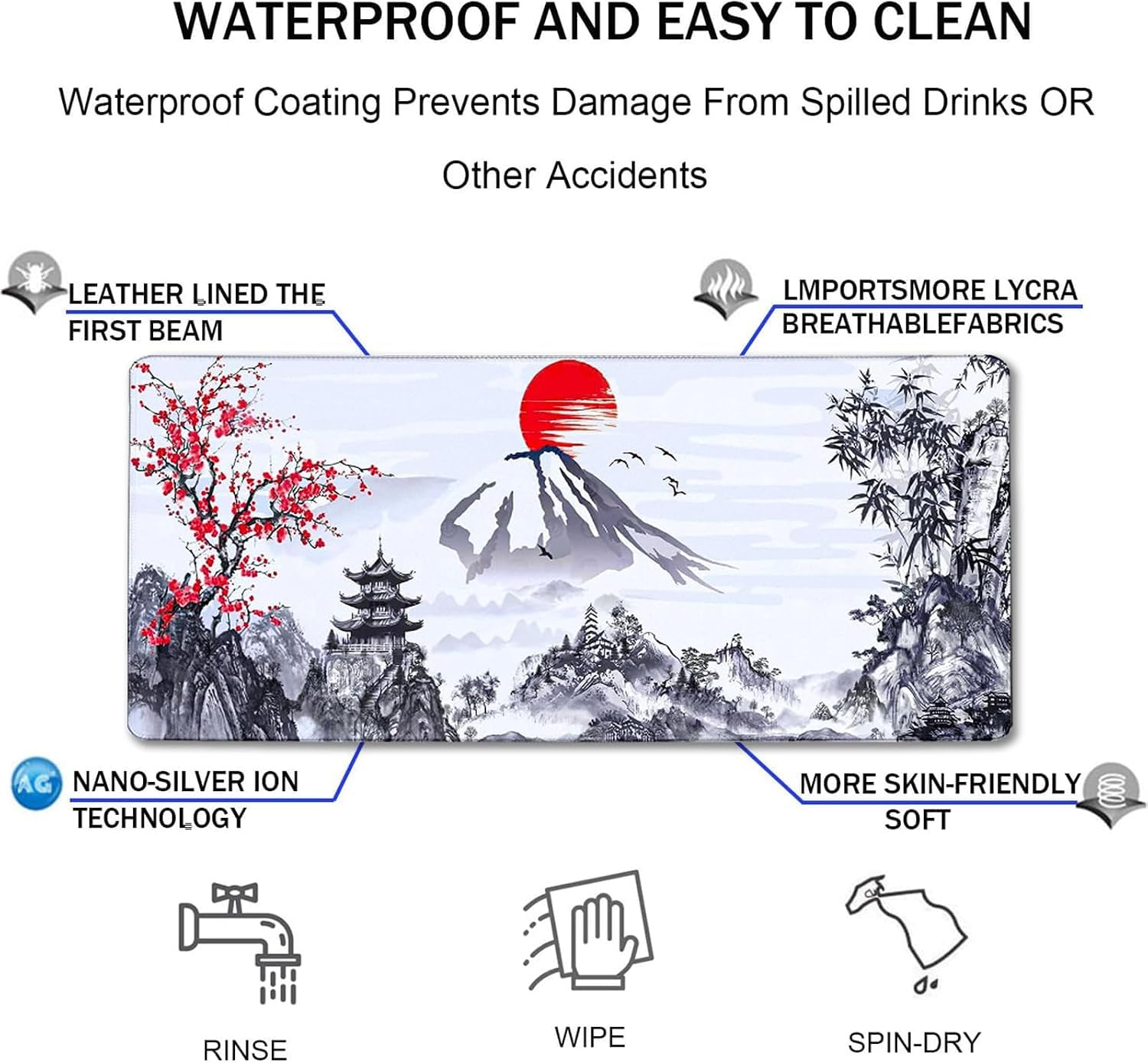 Gaming Mouse Pad Ink Pattern, 35.4x15.7 Inch Waterproof Computer Big Mousepad Non-Slip Mouse Mat