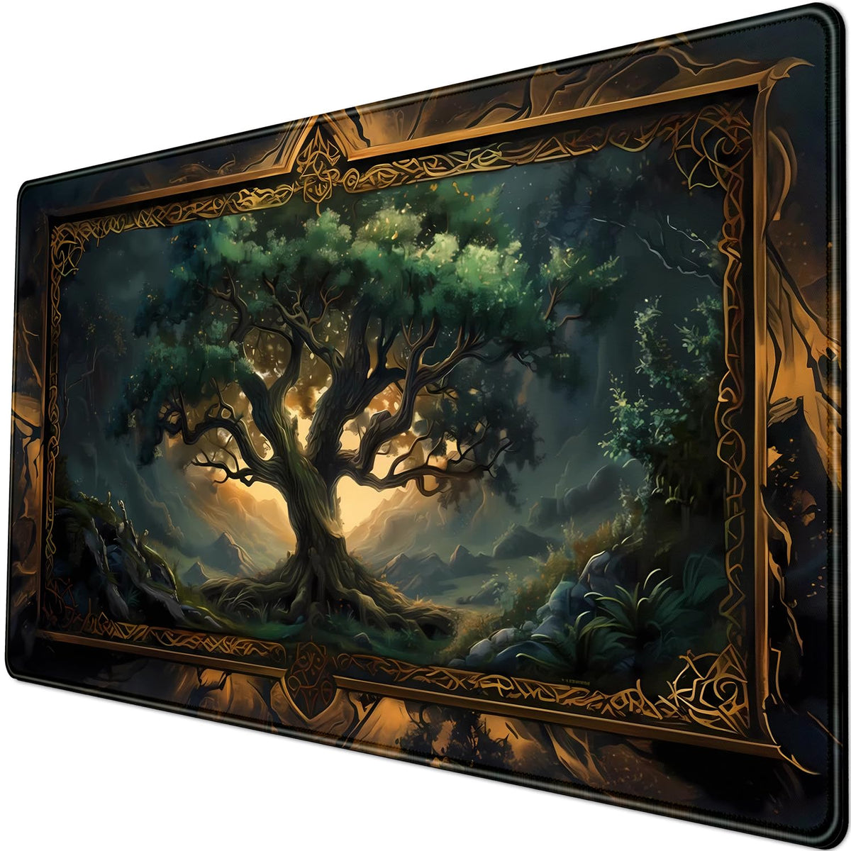 Mystical Green Tree Large Gaming Mouse Pad Forest Tree of Life Deskpad Mat XXL Extended Gaming Desk