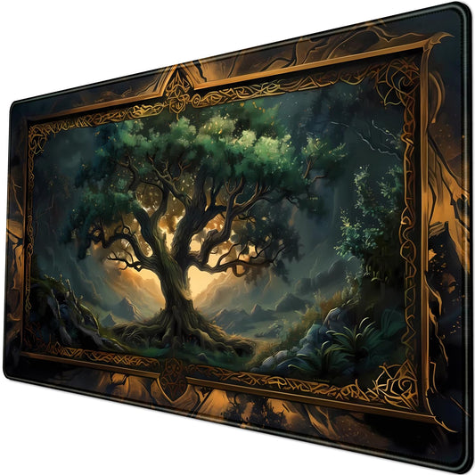 Mystical Green Tree Large Gaming Mouse Pad Forest Tree of Life Deskpad Mat XXL Extended Gaming Desk