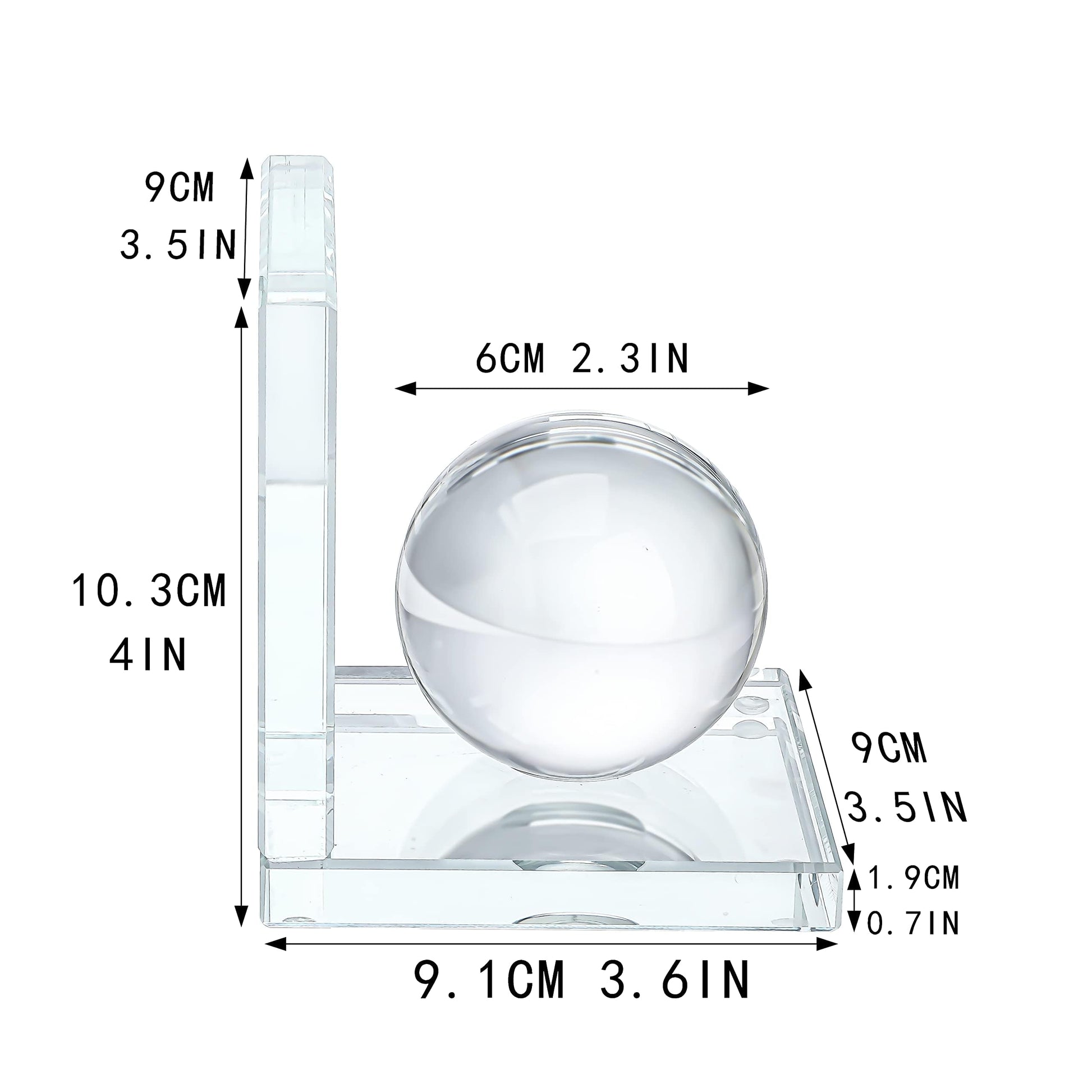 1 Pair Crystal Bookends with Crystal Ball for Heavy Books