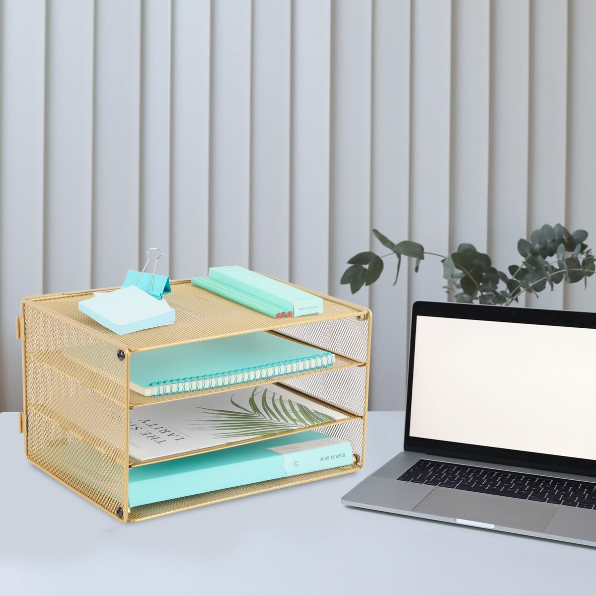 EASEPRES Paper Organizer Tray, 3 Tier Mesh Desk File Organizer Letter Sorter Holder for Home