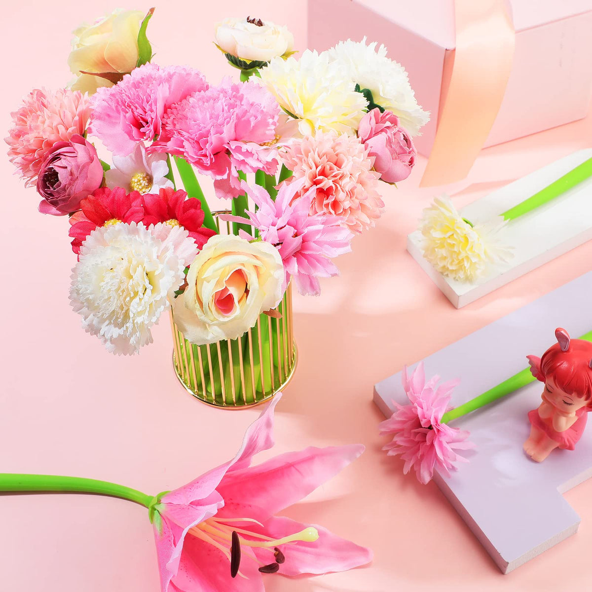 BBTO 24 Pcs First Day Flower Pen Ballpoint with Flower Top, Beautiful