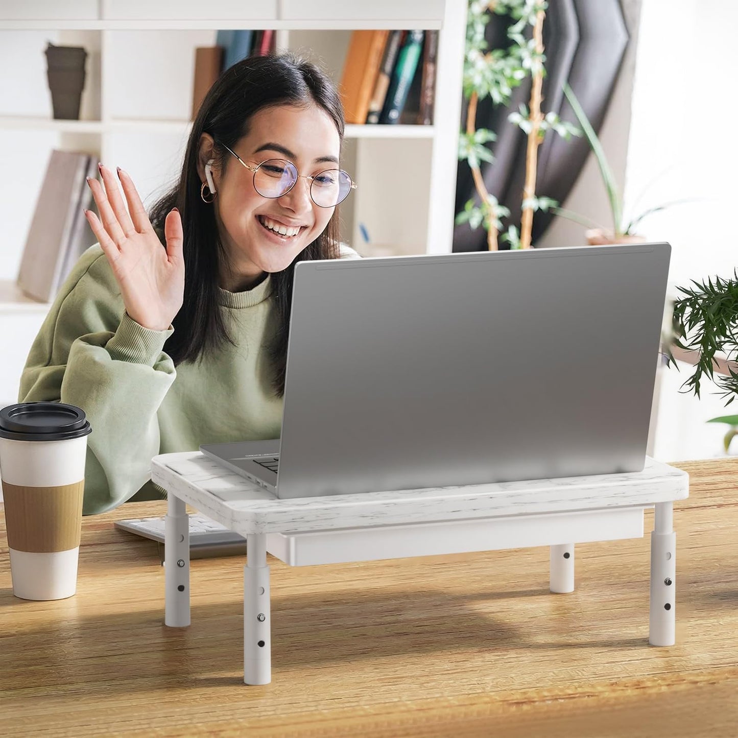 WALI Computer Monitor Stand with Storage, Monitor Riser 3 Height Adjustable