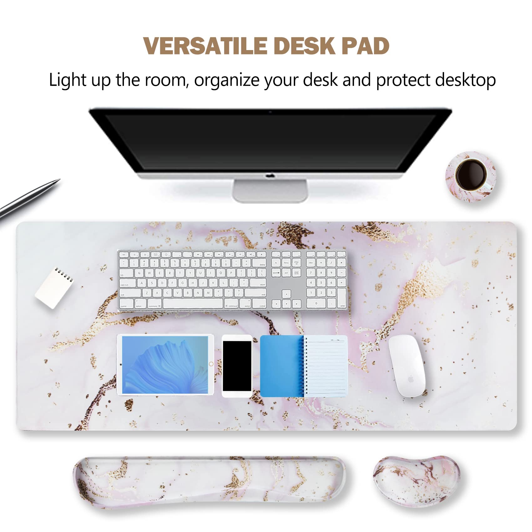ARTSO Large Gaming Mouse Pad, Keyboard Wrist Rest Pad & Wrist Support Mousepad Set, Stitched Edge