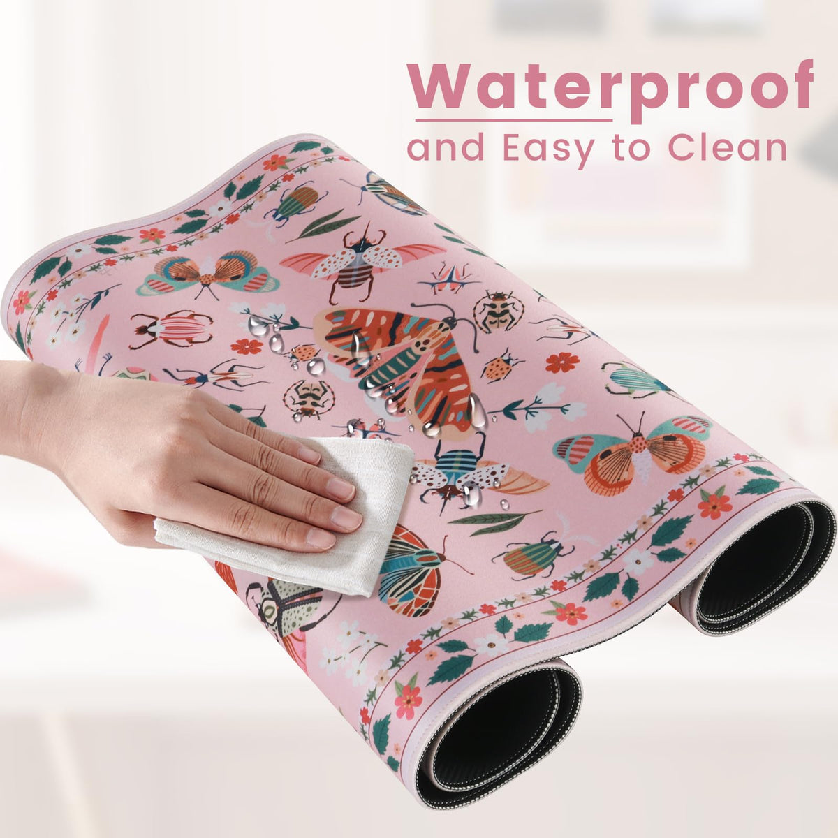 HAOCOO Cute Desk Mat for Women, Pink Keyboard and Mouse Pad for Desk