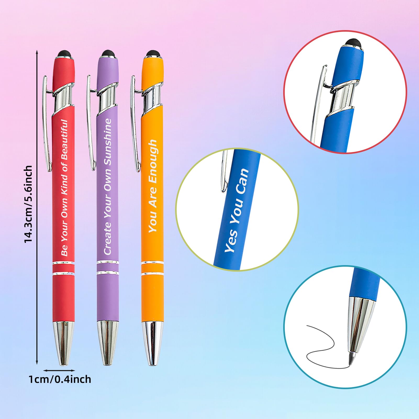 LUAVIARU 100 Piece Inspirational Pens Kit with Stylus Tip & Sayings – 50 Motivational Pen + 50