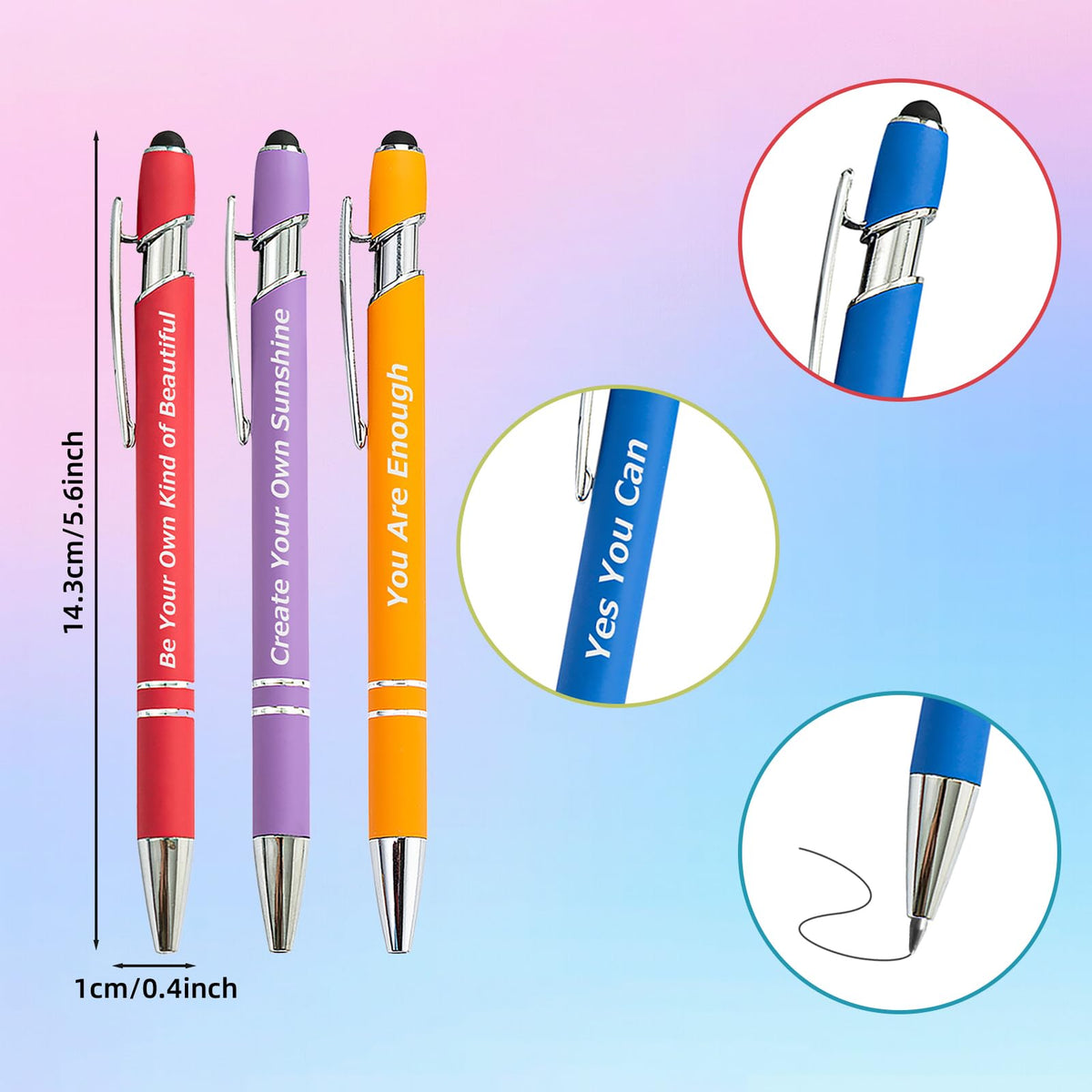 200 Piece Inspirational Pens Kit with Stylus Tip & Sayings – 100 Motivational Pen + 100 Individual