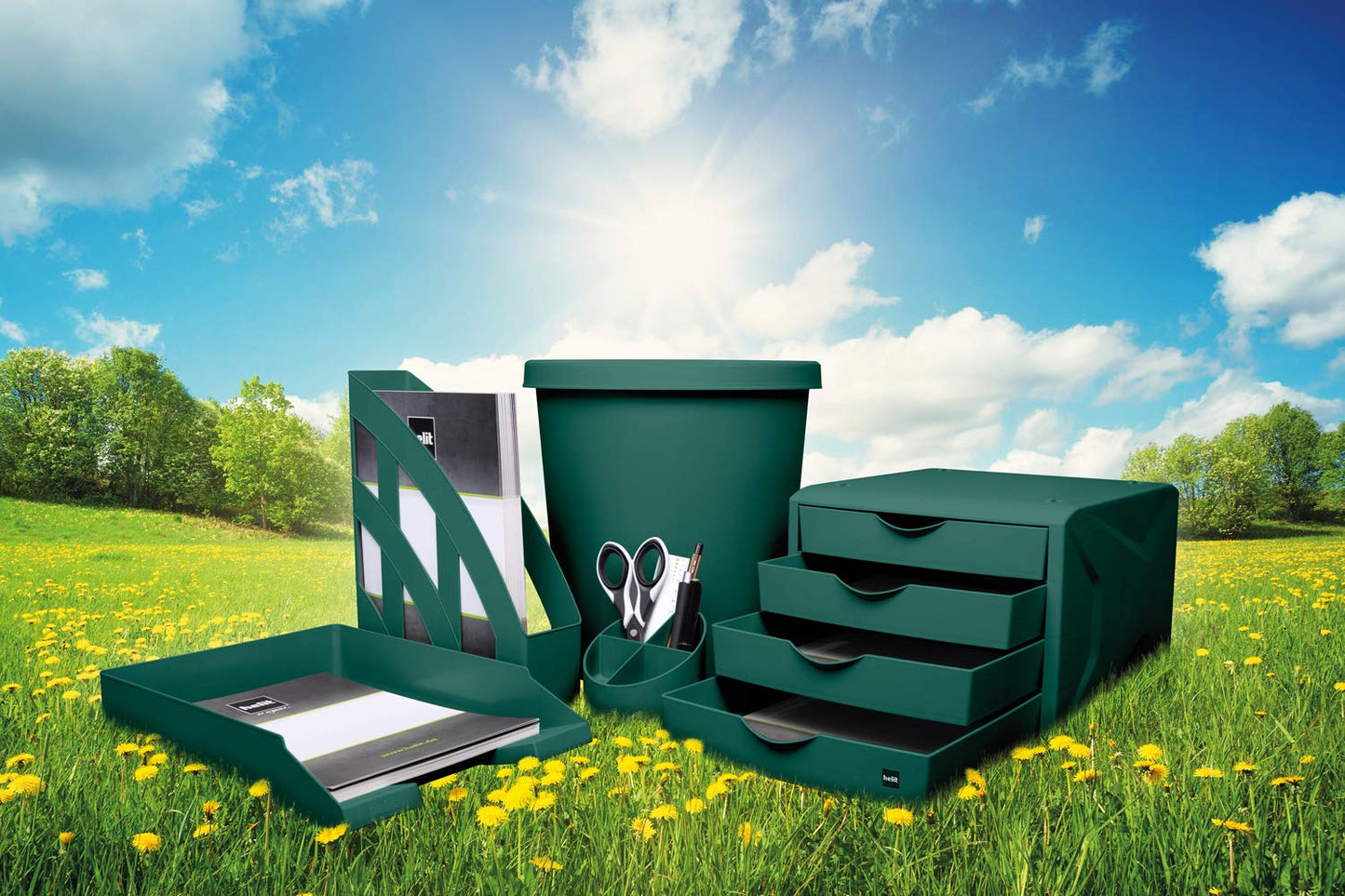 Helit H6405852 - Waste Paper Basket"The Green German", 18 litres, Made of Recycled Plastic, Blue
