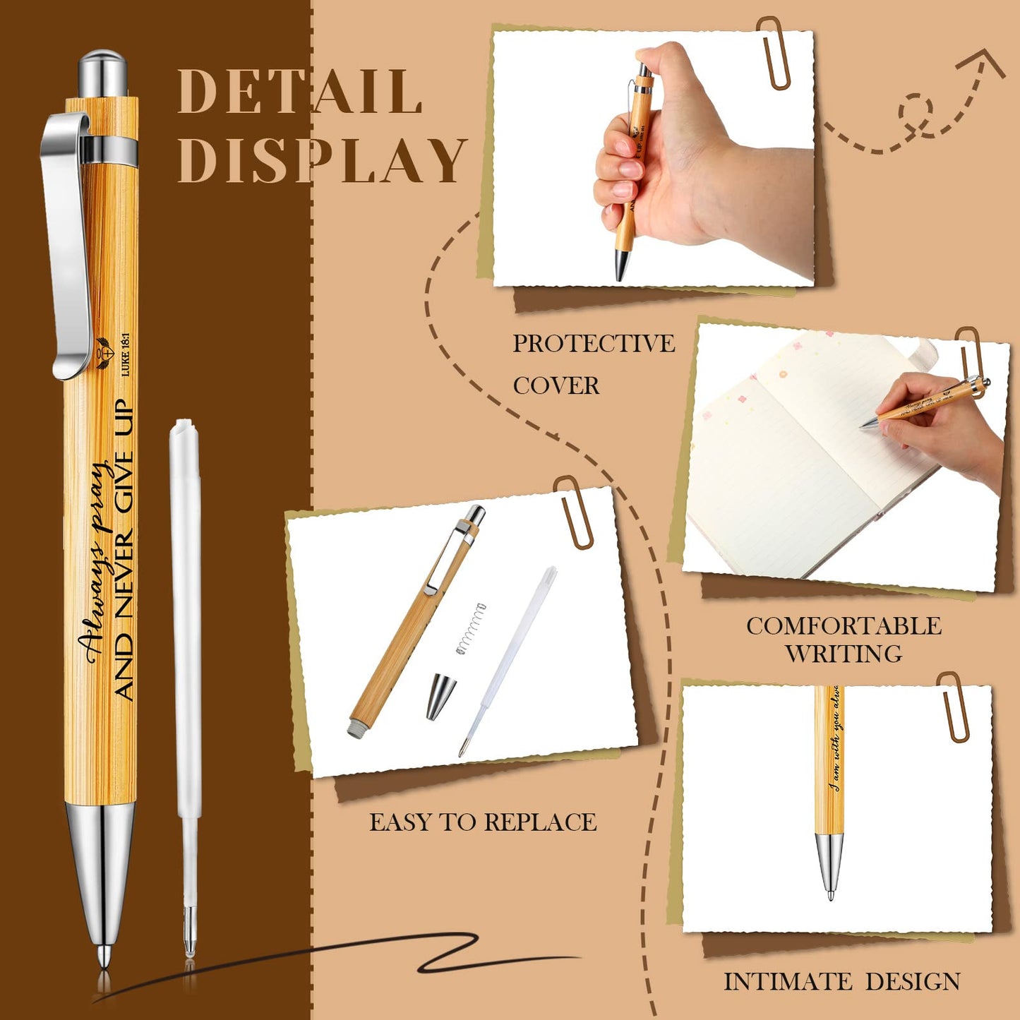 Fumete Religious Gifts Bulk Bible Verse Bamboo Pens, Classic Color