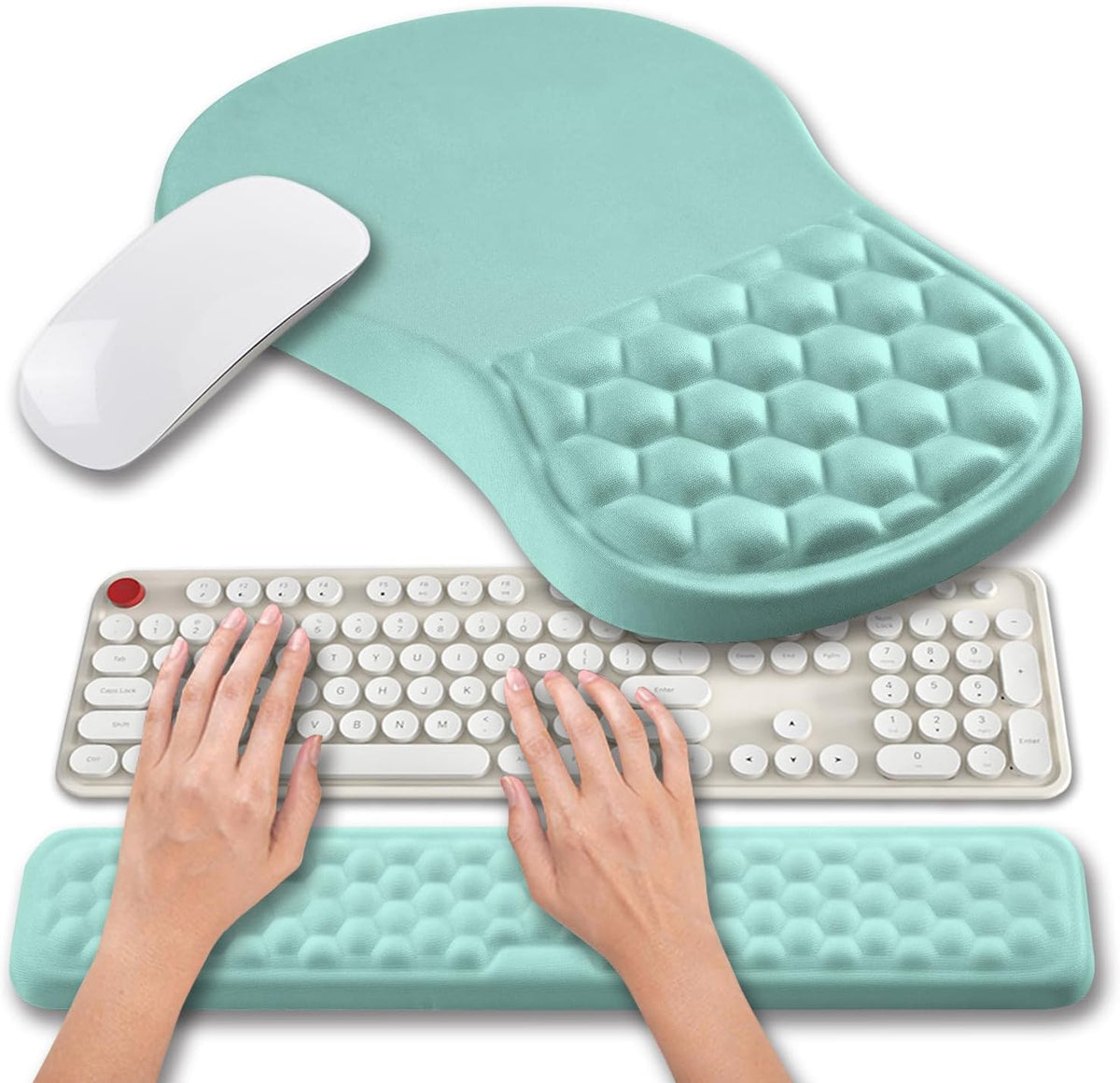 Hokafenle 2 in 1 Ergonomic Mouse Pad Wrist Support & Wrist Rest for Computer Keyboard Set, with