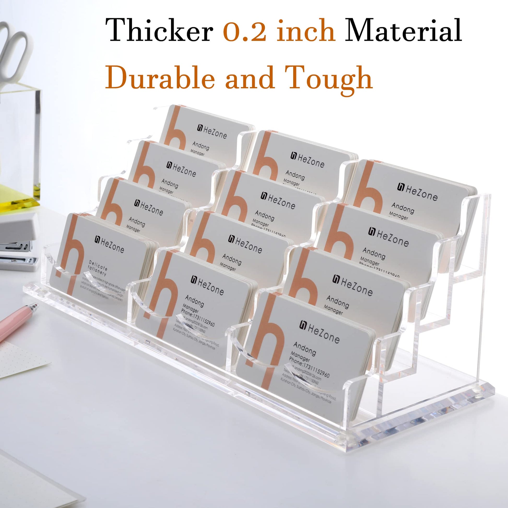 HeZone Business Card Holder Display for Desk, 12 Slot 4 Tier Multiple-Clear Acrylic Business Card