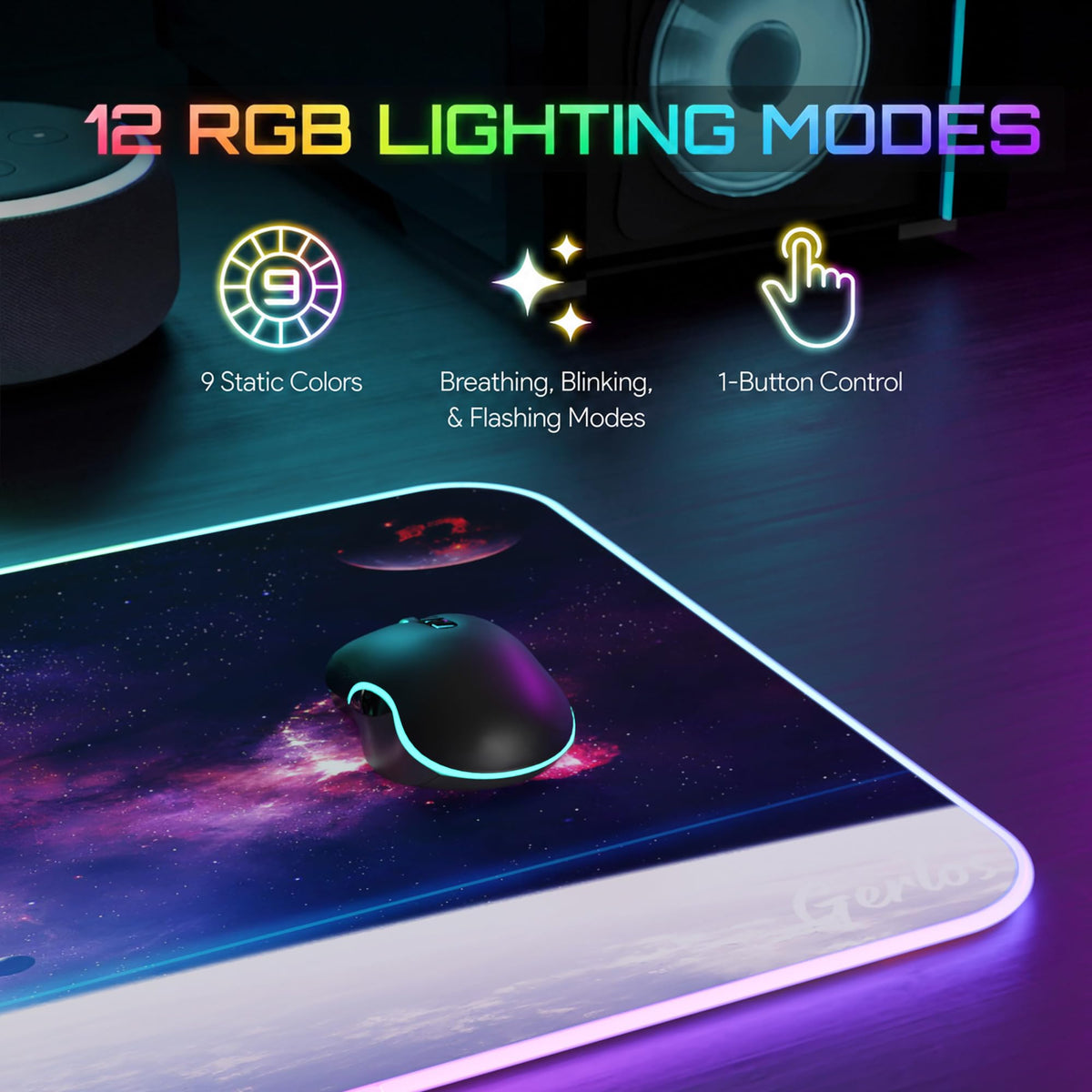 Gerlos RGB Gaming Mouse Pad, Large LED Desk Mat for Gamer, 31.5" x 11.8"