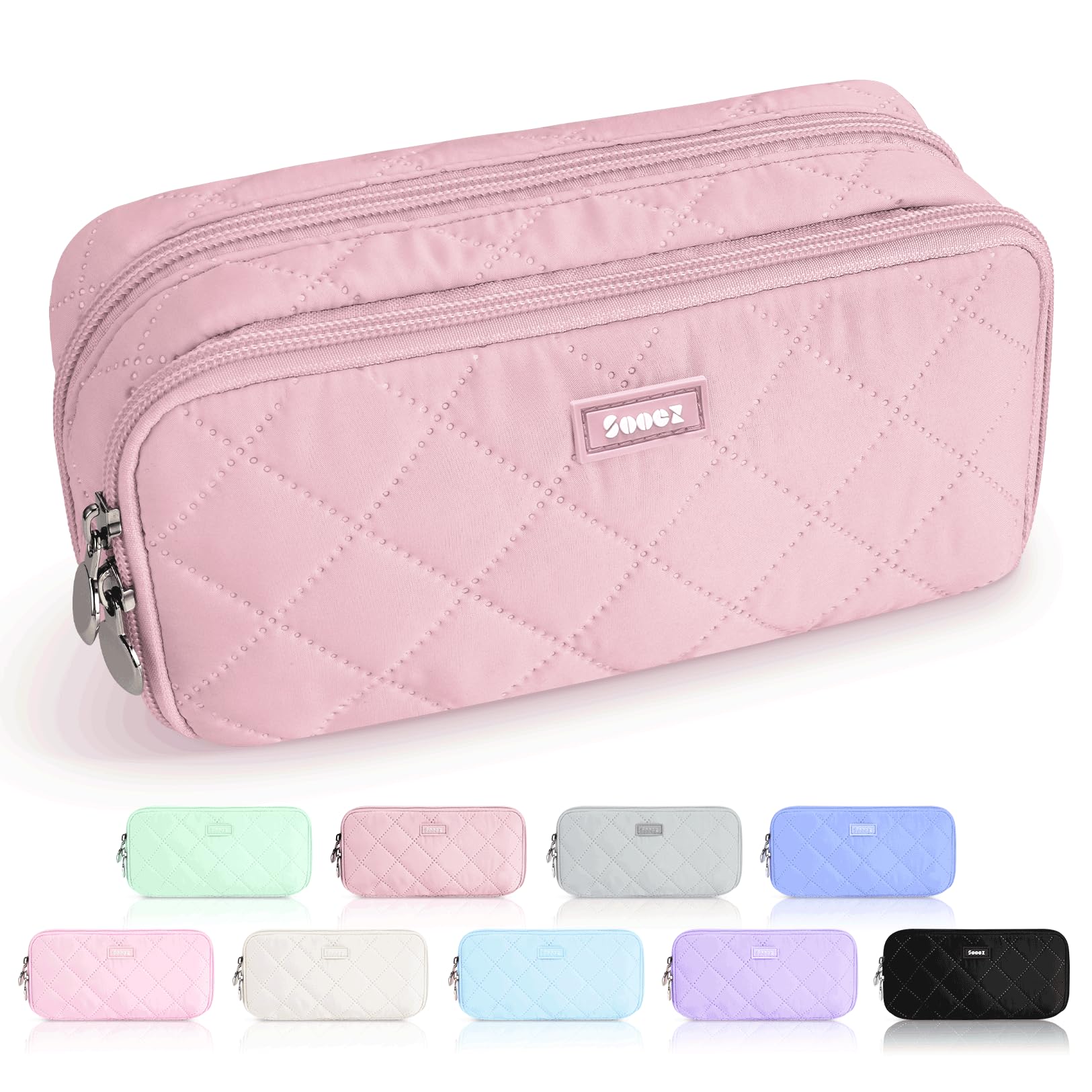 Sooez Large Pencil Case Pouch, Extra Big Pencil Bag with 8 Compartments, Pen Bag Wide Opening, Soft