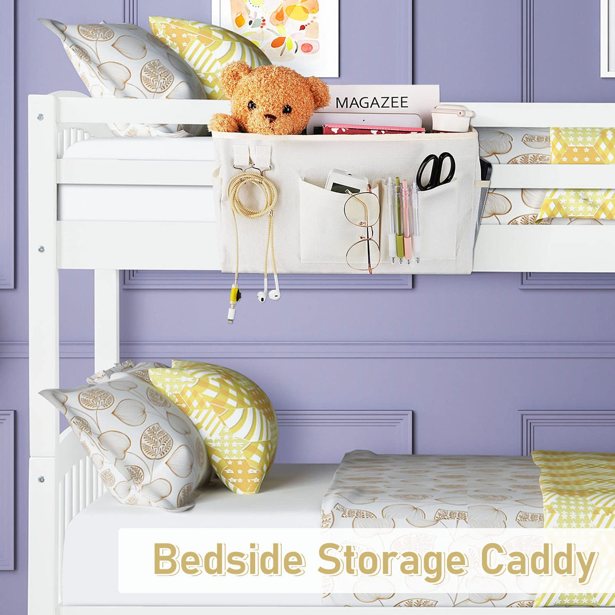 Frjjthchy Bedside Caddy Organizer Hanging Storage Bag Bunk Bed 2Pack White