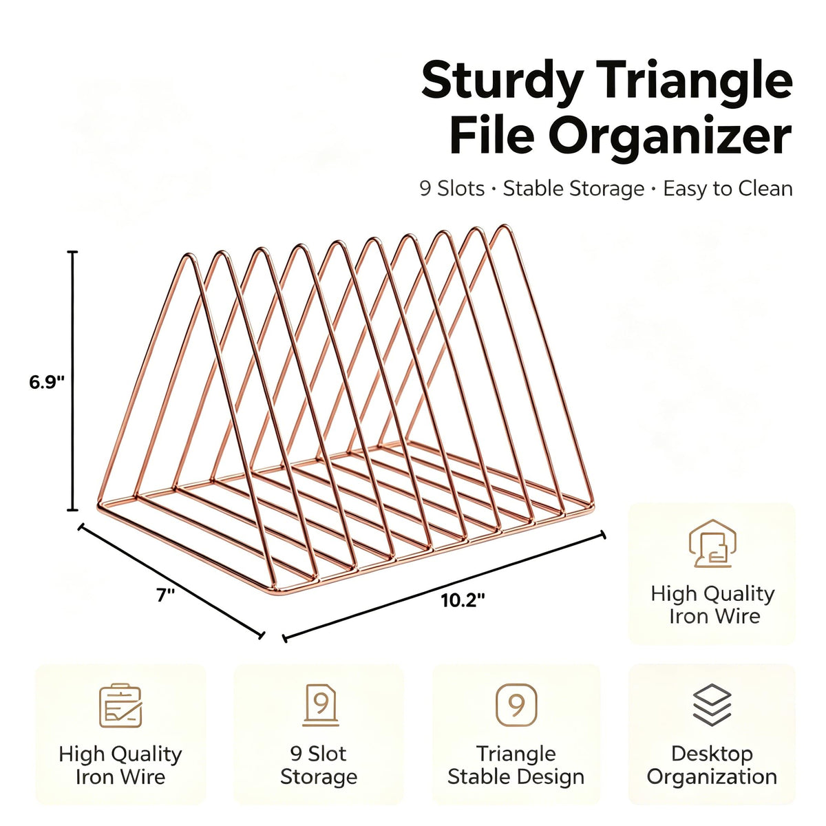 Sooyee 9 Slot Metal Record Holder Storage, Rose Gold