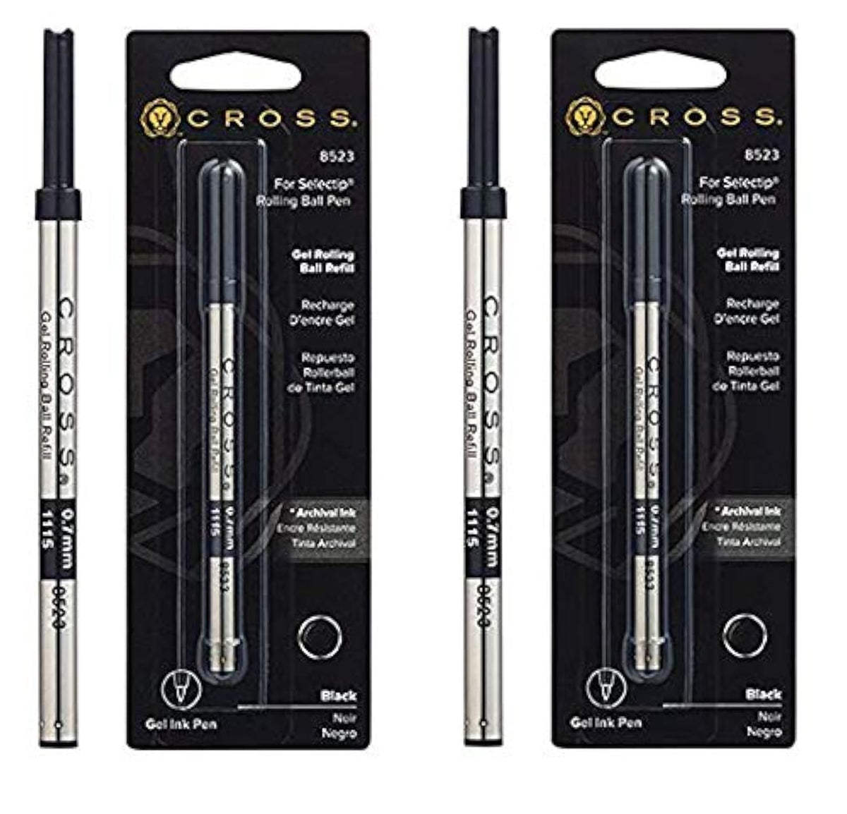 Cross Refill for Selectip Gel Roller Ball Pen, Black, 1 per Card (8523) (Twо Pаck, Black)