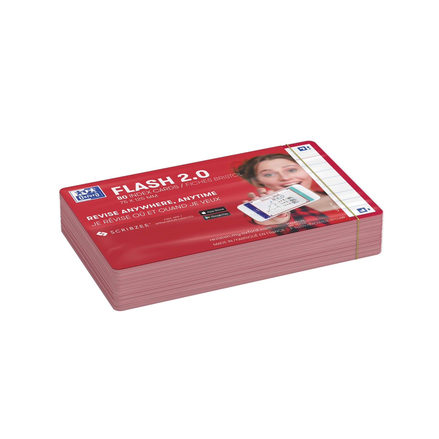 Oxford Flash Cards by, Ruled with Red Frame, Pack of 80 Cards, 7.5x12.5cm Size, 400133880