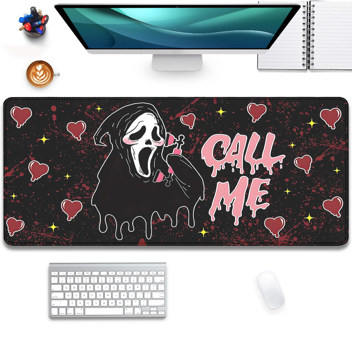 Call Me Mouse Pad Ghostface Desk Pat,Mouse Mat Large Desk Mat for Desktop,Stitched Edges Non-Slip