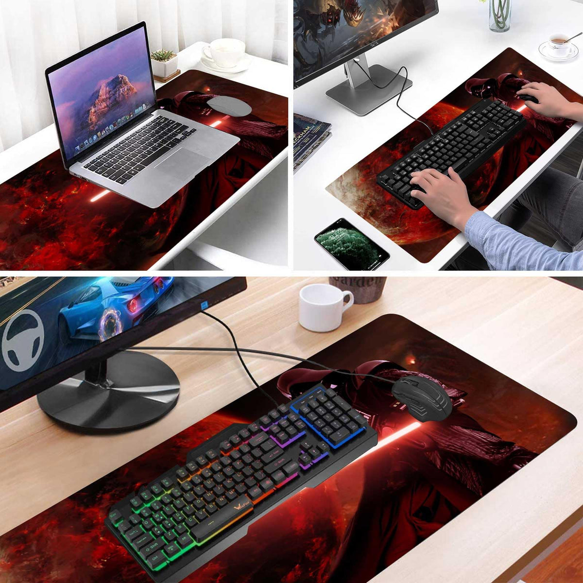 Large Gaming Mouse Pad Red Custom Mouse Pads,Mousepad with Anti-Slip Rubber Base and Stitched Edges