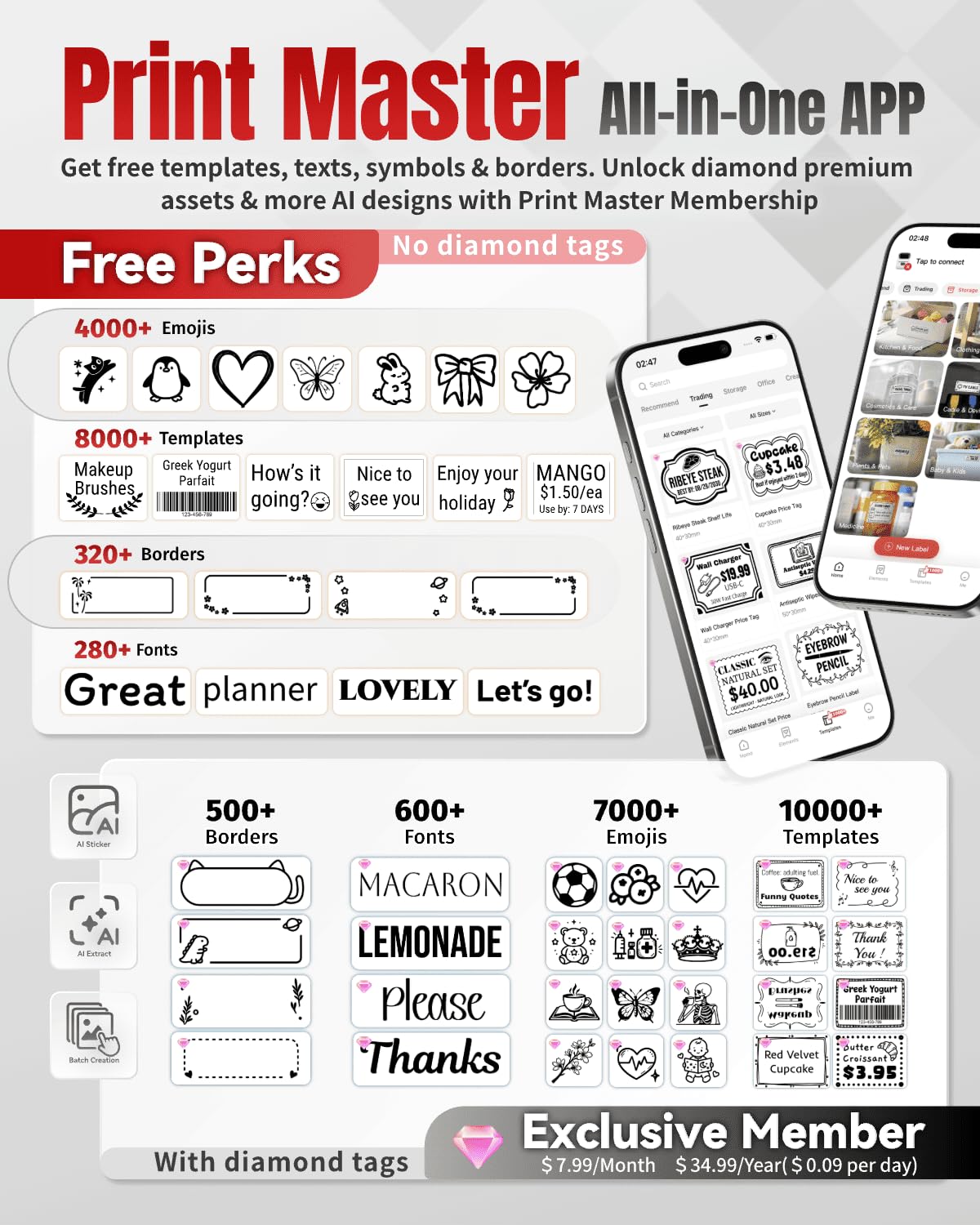 Phomemo M220 Label Maker, 3 Inch Bluetooth Thermal Label Printer