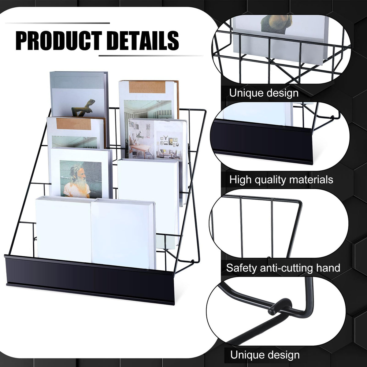 Sintuff Book Display Rack 4-tiered Stand 18" Comic Book Display Rack, Black