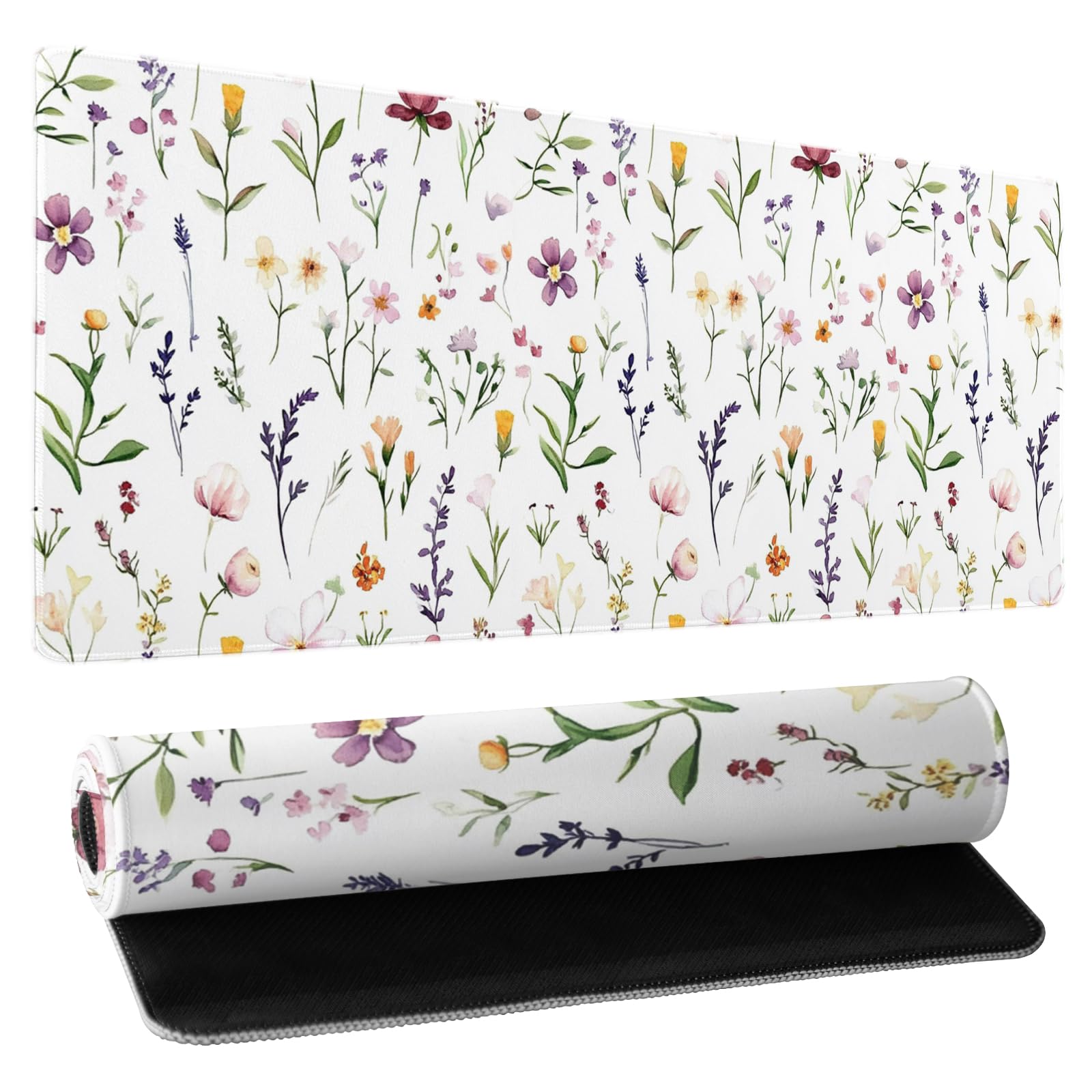 Spring Summer Wildflower Desk Pad Mouse Pad XXL 35.4”x15.7” Large Extended Gaming Mouse Pad with