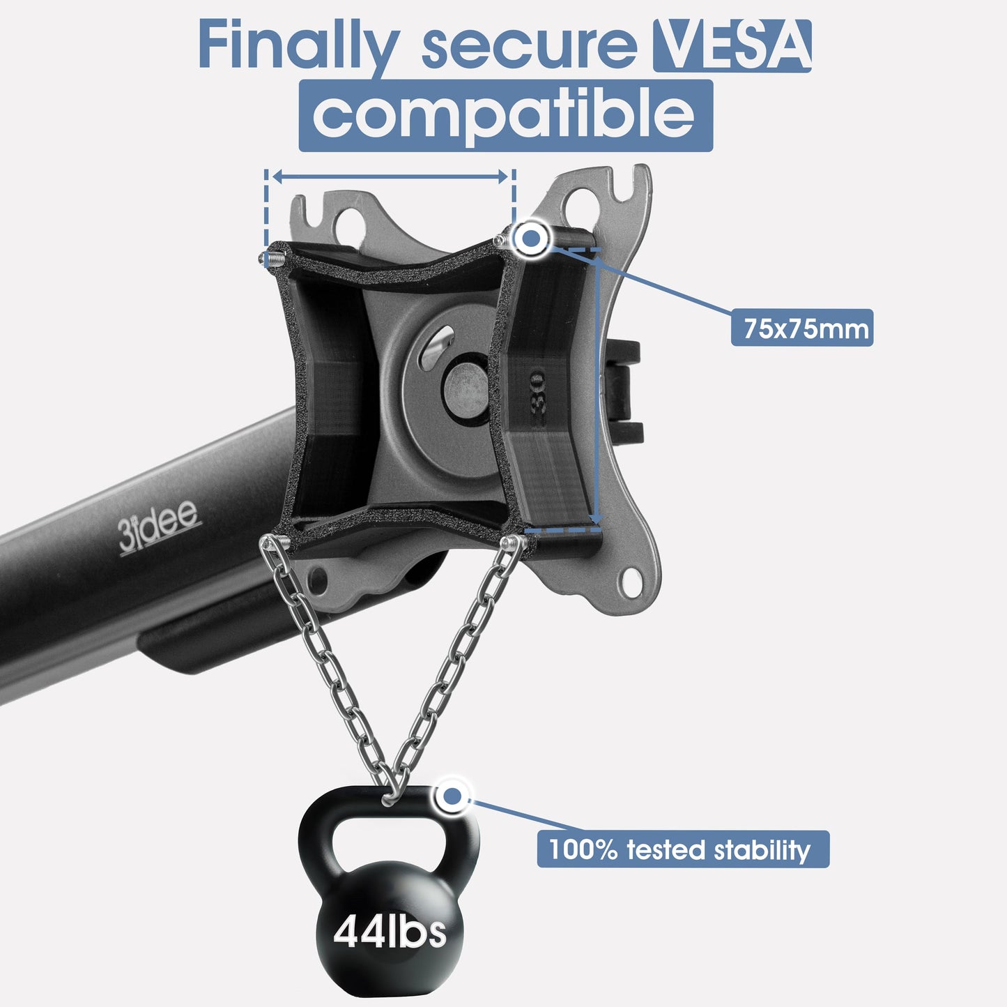 3IDEE Universal VESA Spacer - 30mm Distance - Monitor Mount Adapter 75x75 mm - Compatible with Many