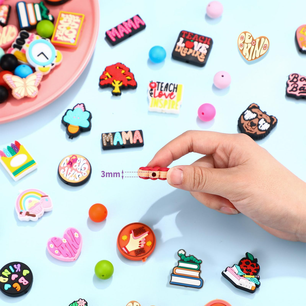 Humyoun 122 Pcs Beadable Pen DIY Kit with Silicone Beads, Bright Style