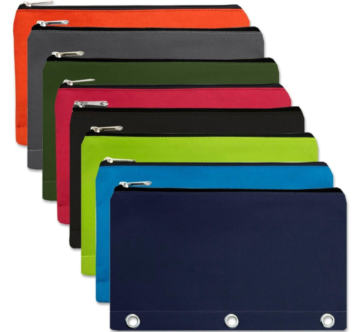 Trail maker 100 Pack 10.25 Inch Solid Color Zippered 3-Ring Binder Pencil Cases for Pens, Pencils